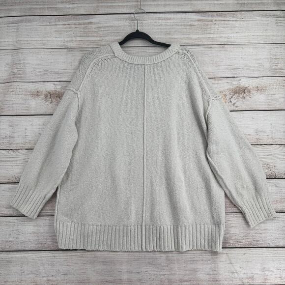 Free People Chunky Knit 3/4 Sleeve Pullover Sweater Womens S Off White Oversized - Picture 2 of 14